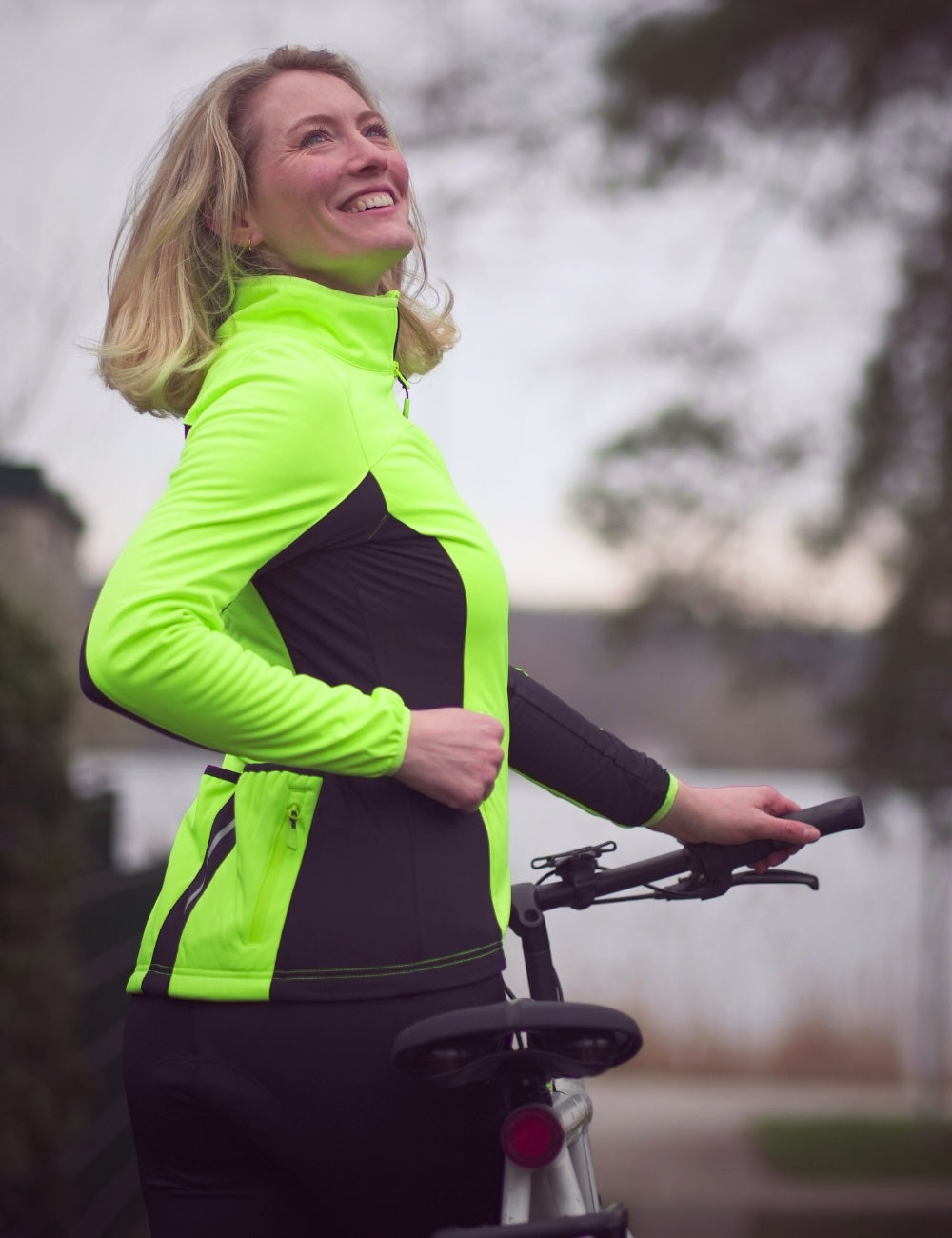 Damen Winter Thermo Radtrikot Set Fahrradjacke Pro Line II + Thermo Fahrradhose Lang Neon