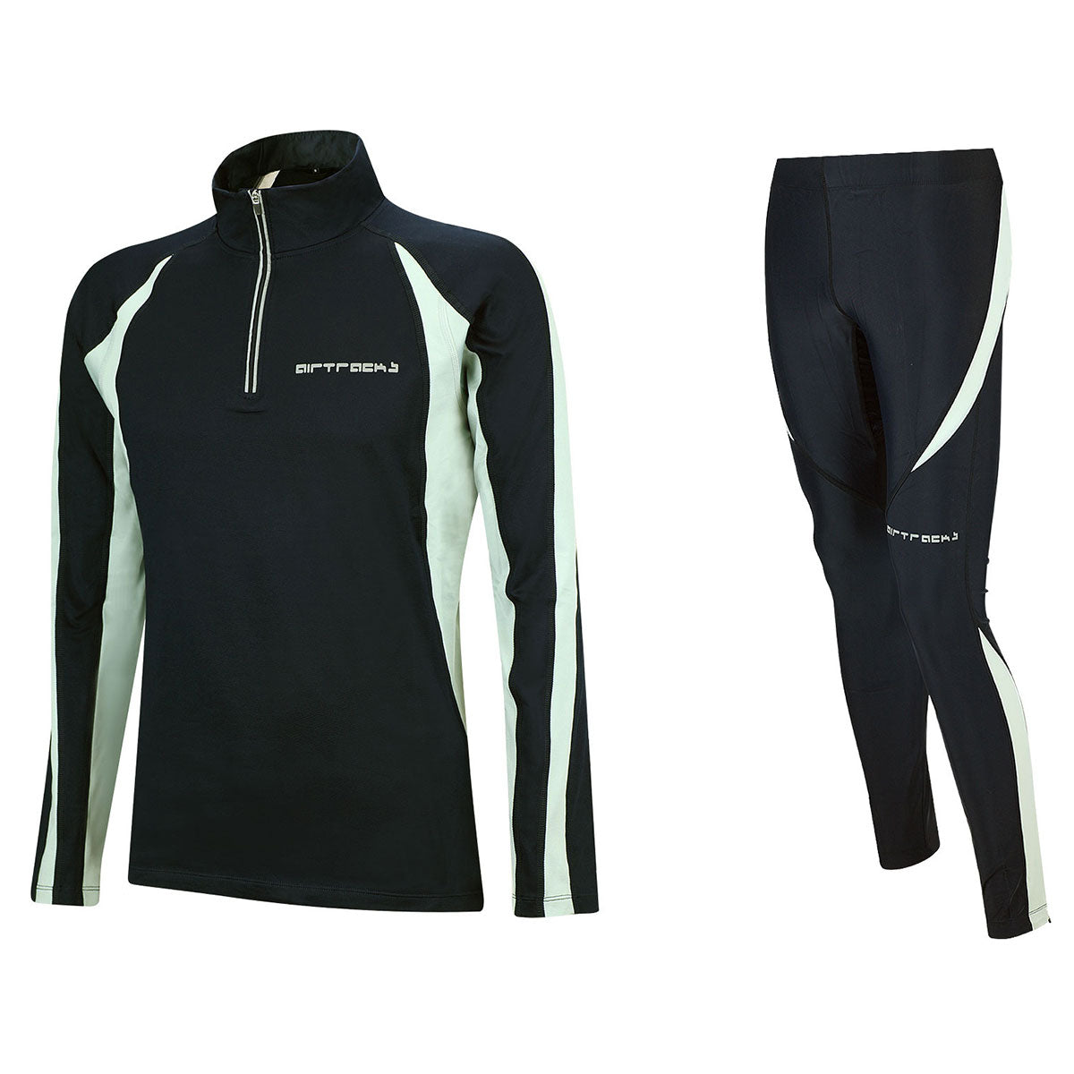 Conjunto de invierno de forro polar para damas (2 piezas) camiseta de correr de manga larga + pantalón de correr largo negro gris