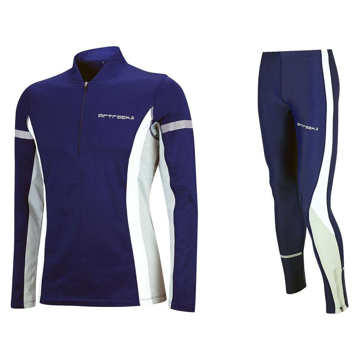 Conjunto de invierno de forro polar para damas (2 piezas) camiseta de correr de manga larga + pantalón de correr largo azul gris
