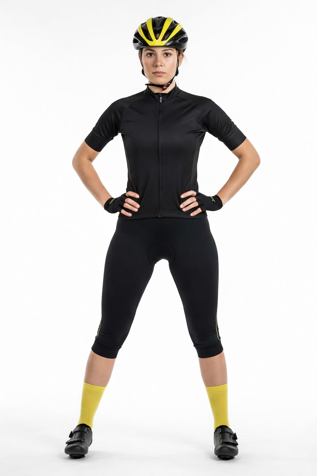 Damen Fahrradhose 3/4 Lang Radhose Comfort Line Schwarz-Neon