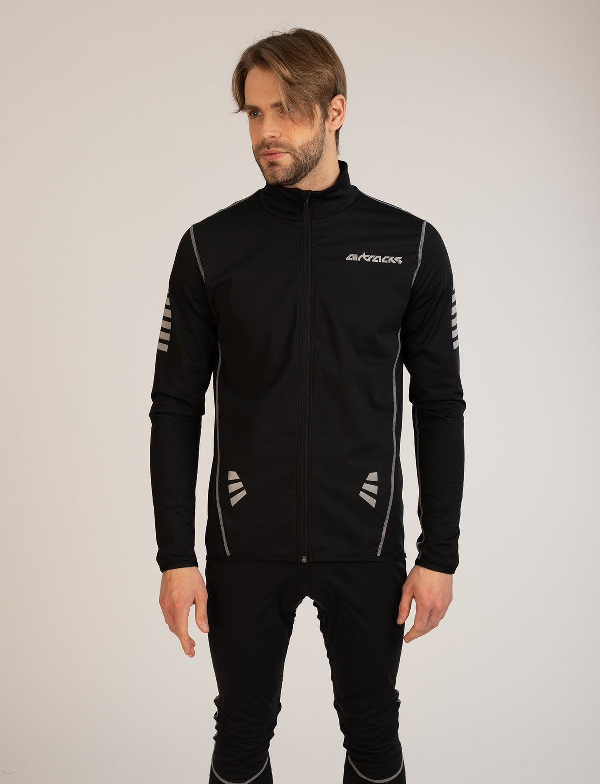 Herren Winter Thermoradtrikot Set (2-tlg.) Pro-T Fahrradtrikot Langarm+Fahrradhose Lang Fahrradhose Lang  Schwarz-Silber