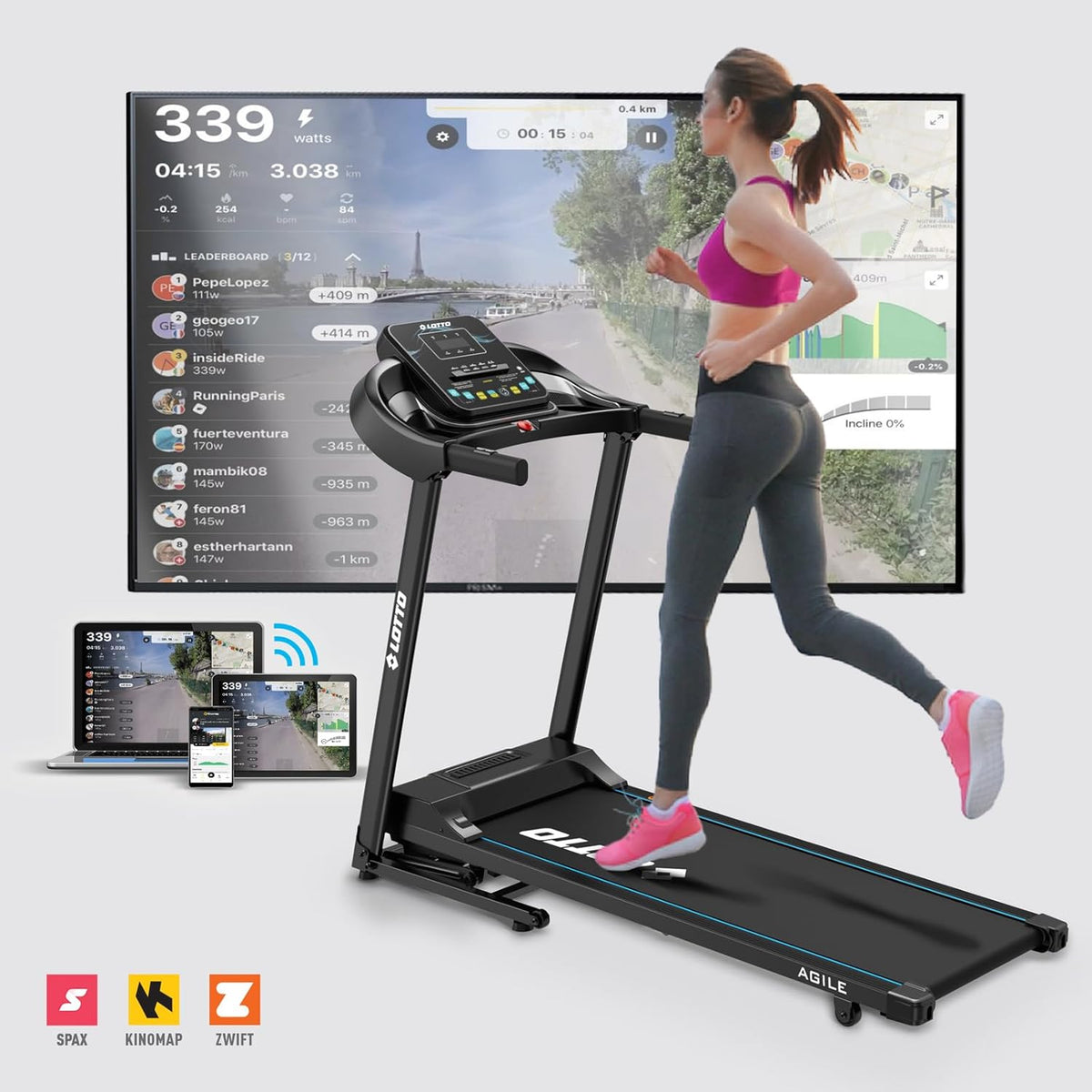 Tapis roulant lotto a tapis roulant agile inclinazione automatica pieghevole bluetooth