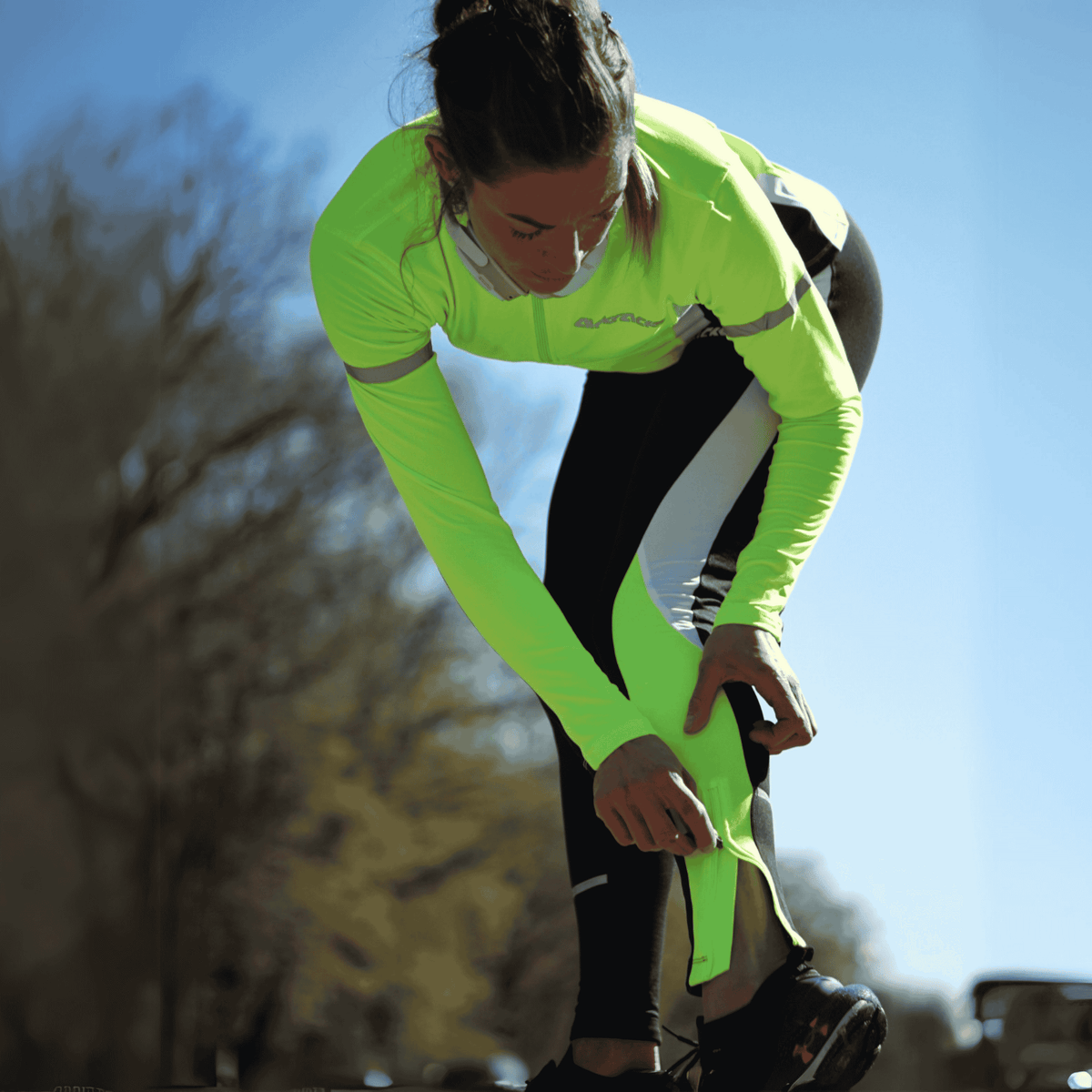 Damen Thermo Laufset Laufhose Tight Lang + Thermo Laufshirt Langarm - Schwarz-Neon