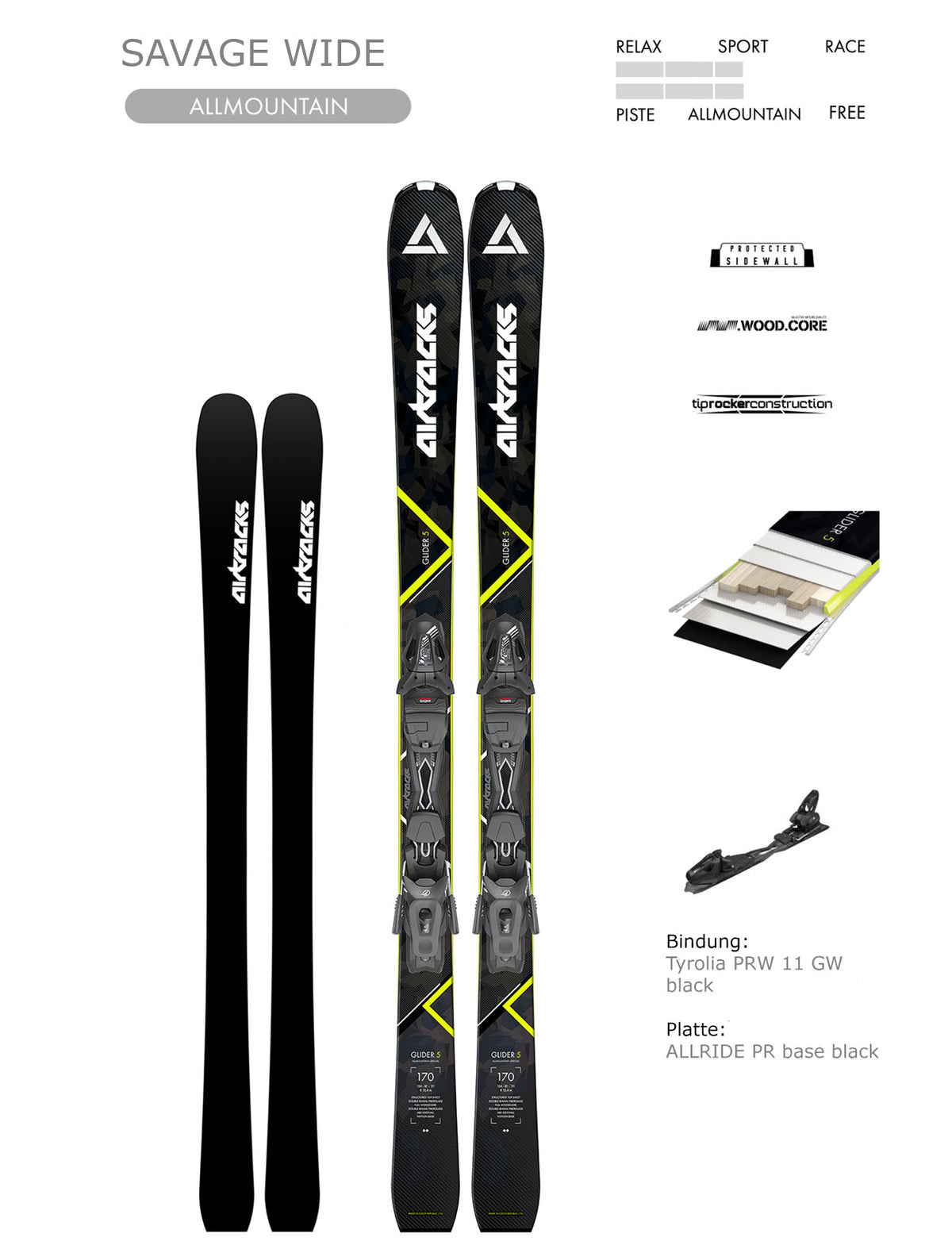 Alpin Ski Allmountain Freeride Savage Rocker Wide + Ski Bindung Tyrolia PR 11 GW + Ski Tasche