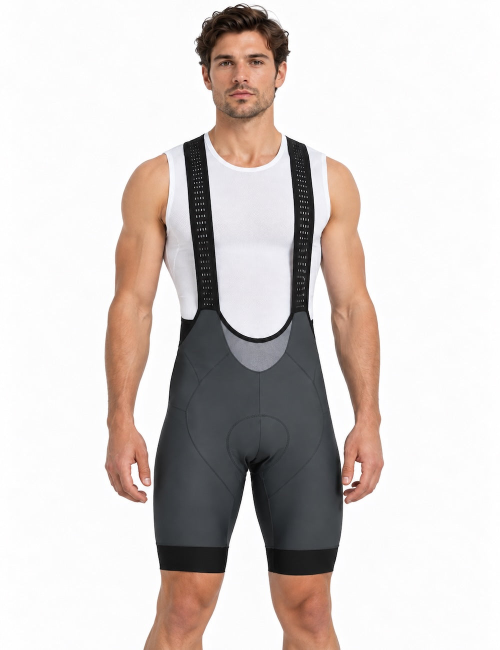 Herren Fahrradhose Kurz Radhose mit Trägern Trägerhose Pro Team Line Grau
