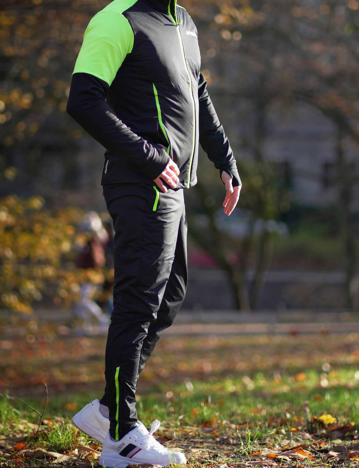 Conjunto de invierno para hombres Thermolaufset (2 piezas) Pro Line camiseta de correr de manga larga + pantalones de correr largos negro neón