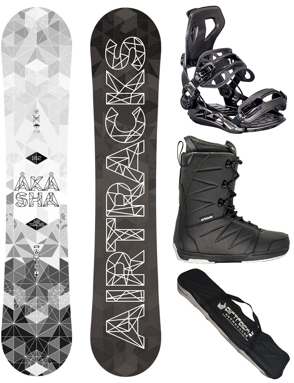 Herren Snowboard Akasha Hybrid Rocker Wide + Bindung Master ME + Boots Star + SB Bag