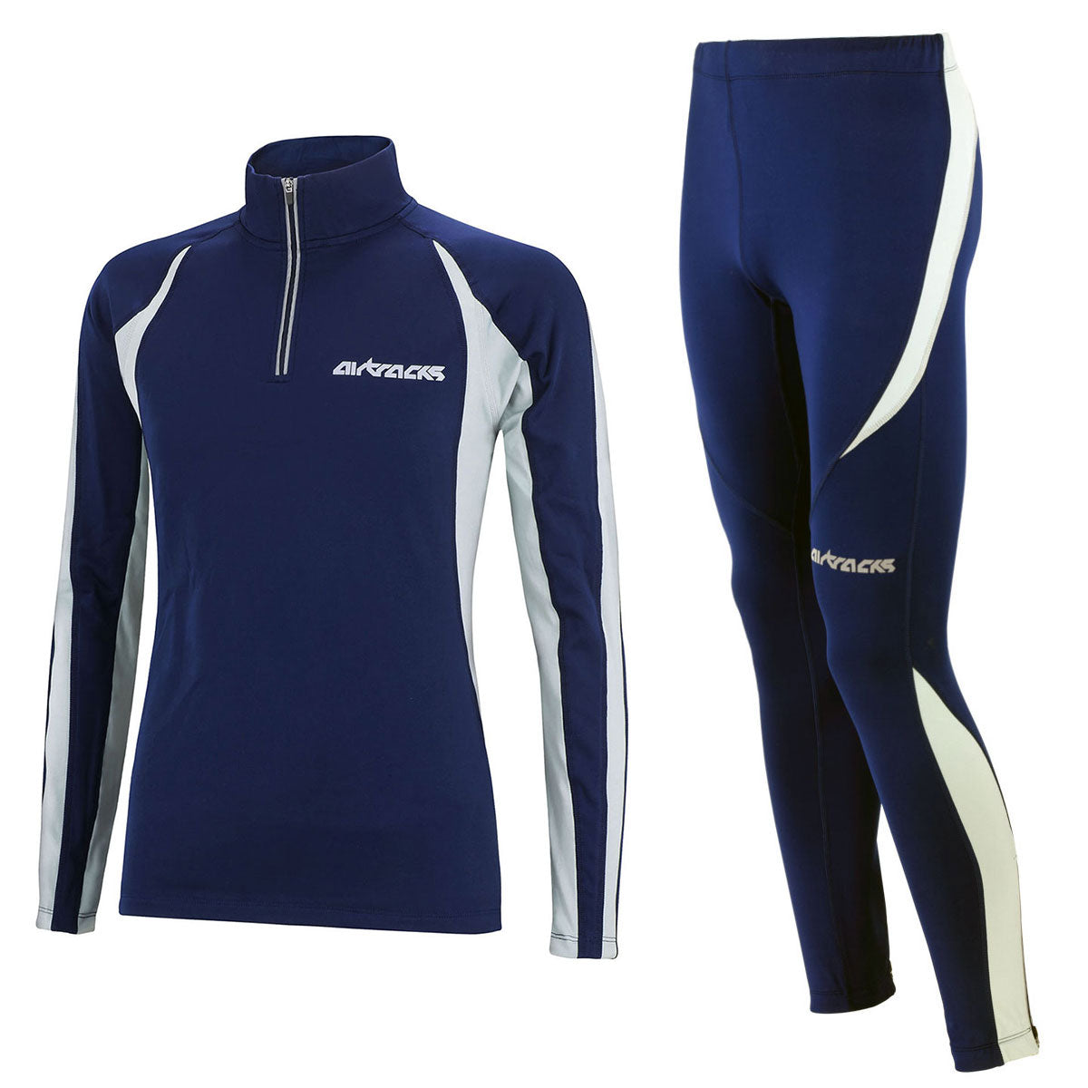 Conjunto de invierno de forro polar para damas (2 piezas) camiseta de correr de manga larga + pantalón de correr largo azul gris