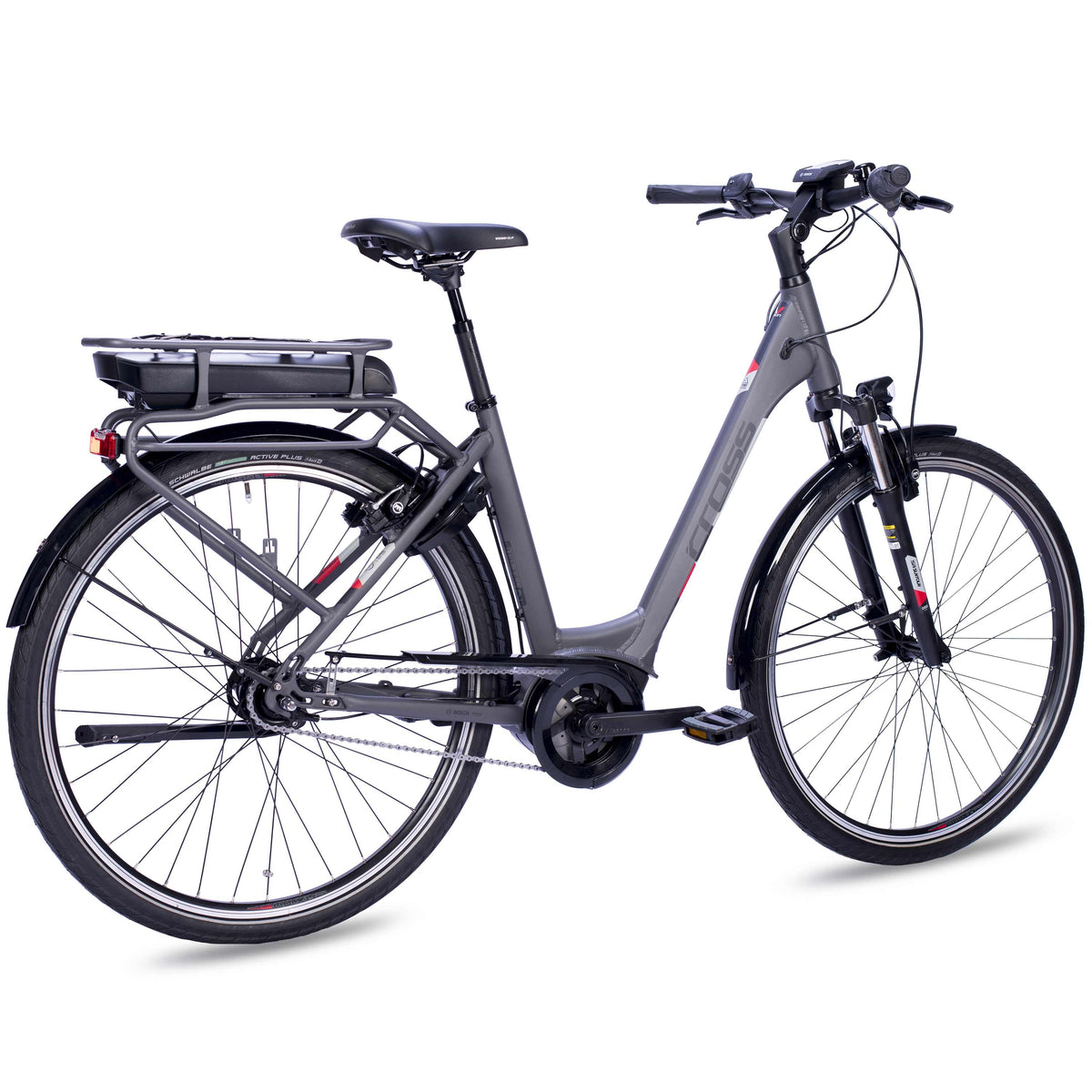 28" E-Bike City Fahrrad V-Tron RACK BOSCH ACTIVE LINE 400 Wh 7 GANG SHIMANO NEXUS RÜCKTRITTBREMSE Schwarz