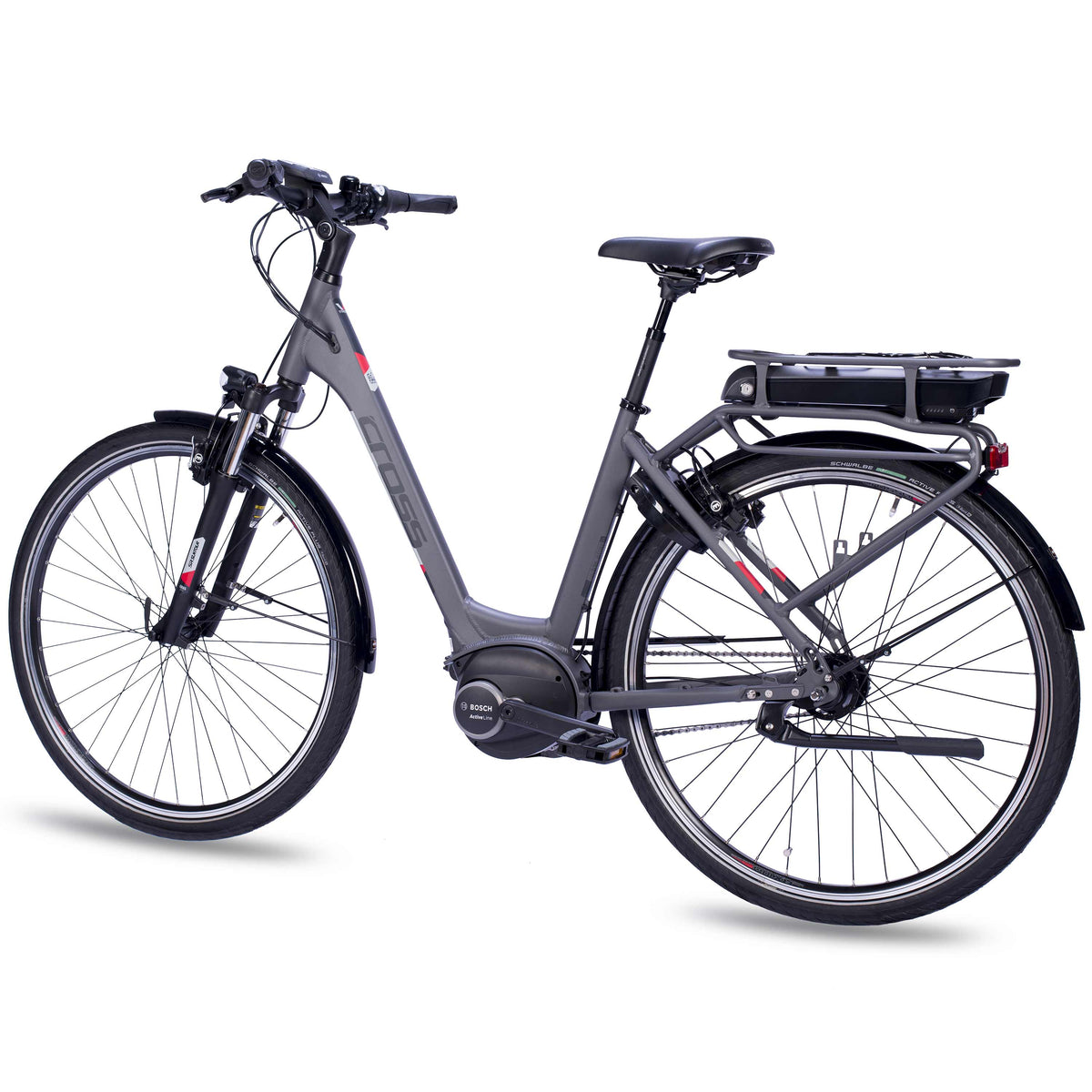28" E-Bike City Fahrrad V-Tron RACK BOSCH ACTIVE LINE 400 Wh 7 GANG SHIMANO NEXUS RÜCKTRITTBREMSE Schwarz