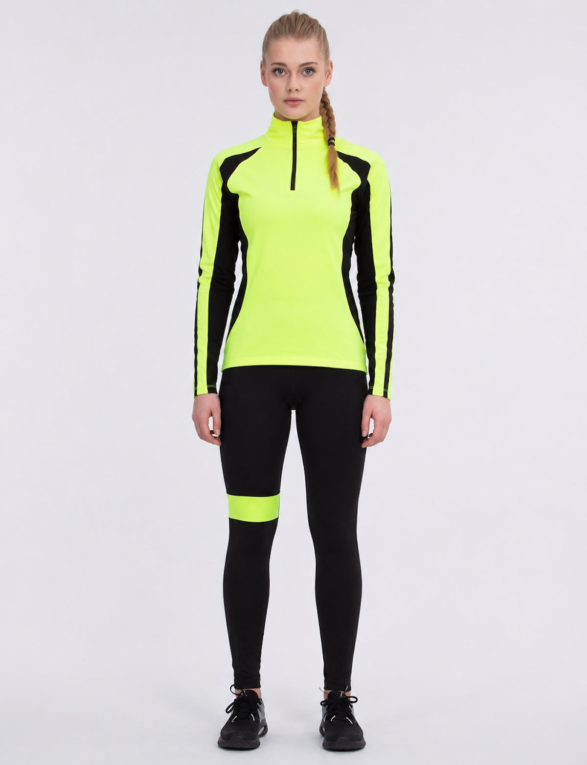 Damen Thermo Fahrradhose Lang Schwarz-Neon