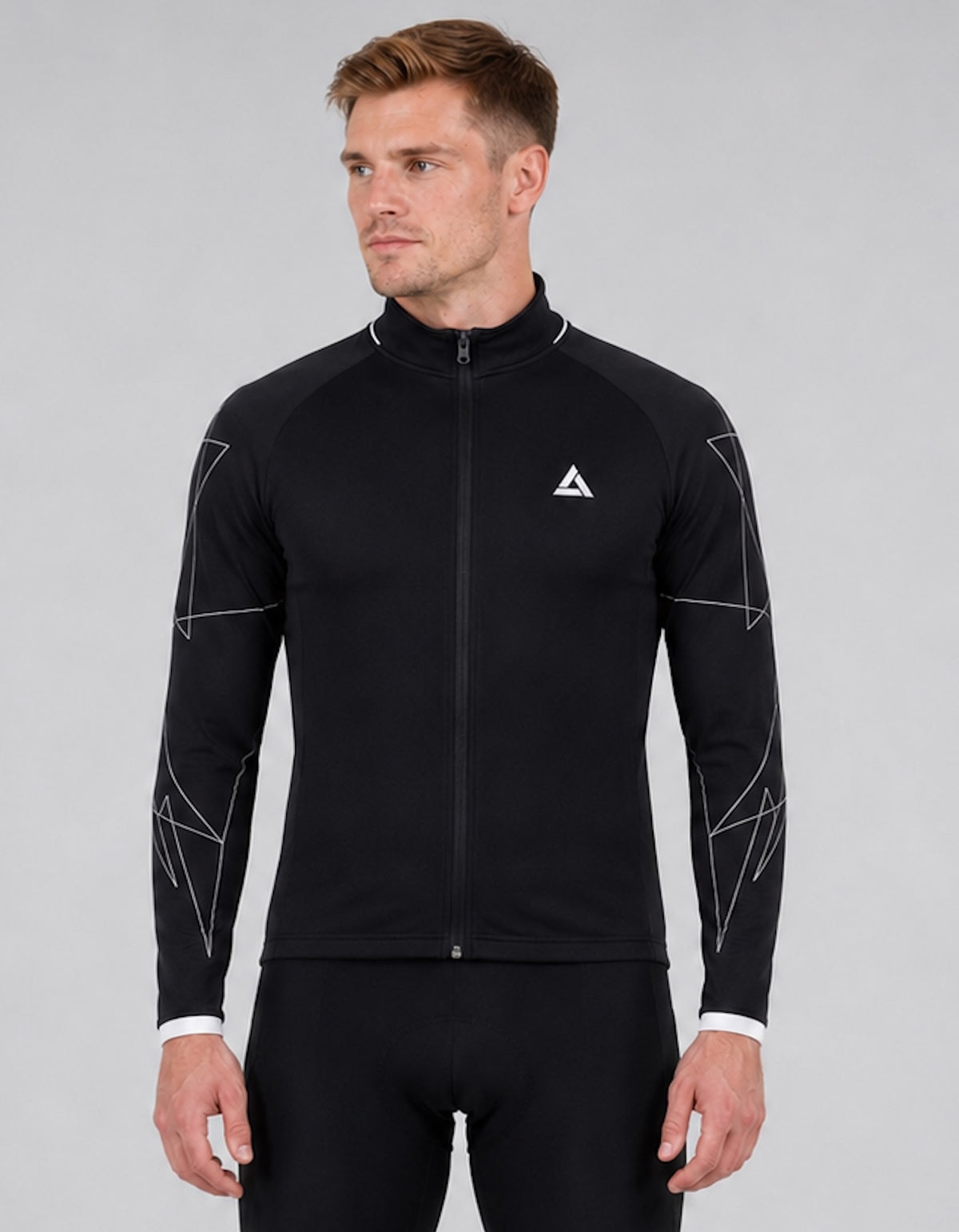 Herren Fahrradtrikot Langarm Pro Line Schwarz Weiß