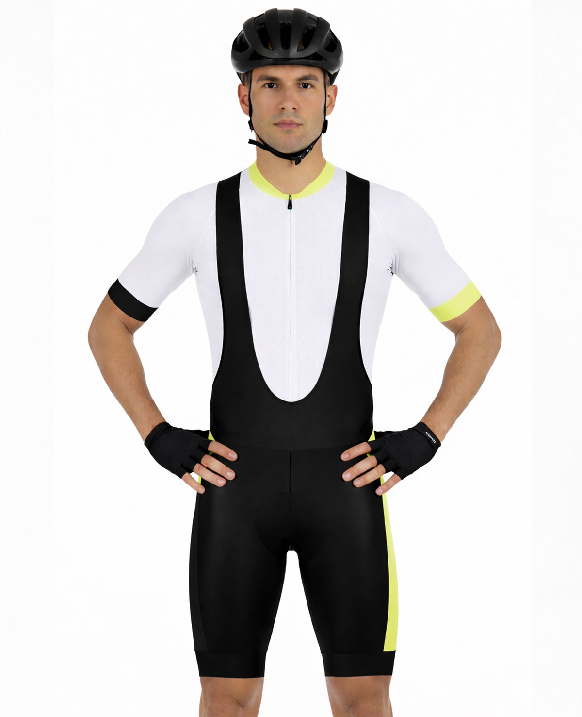 Herren Fahrradhose Kurz Radhose mit Trägern Trägerhose Pro Line Schwarz-Neon