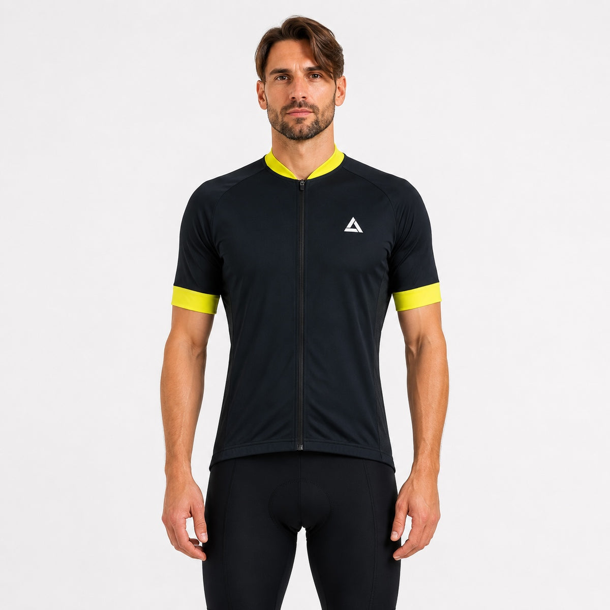Herren Fahrradtrikot Kurzarm Comfot Line Schwarz Neon