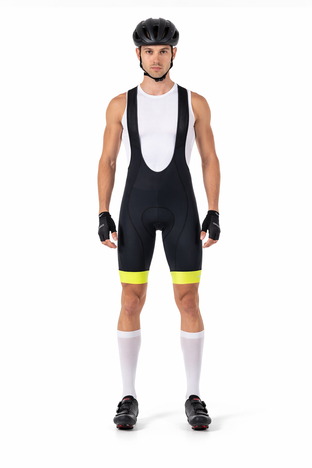 Herren Fahrradhose Kurz Radhose mit Trägern Trägerhose Comfort Line Schwarz Neon