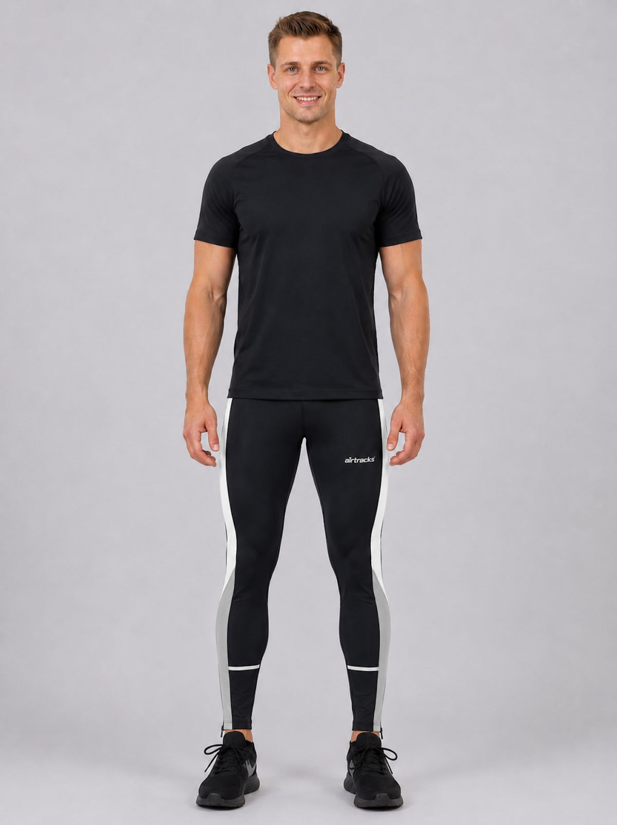 Herren Laufhose Tight Lang Schwarz