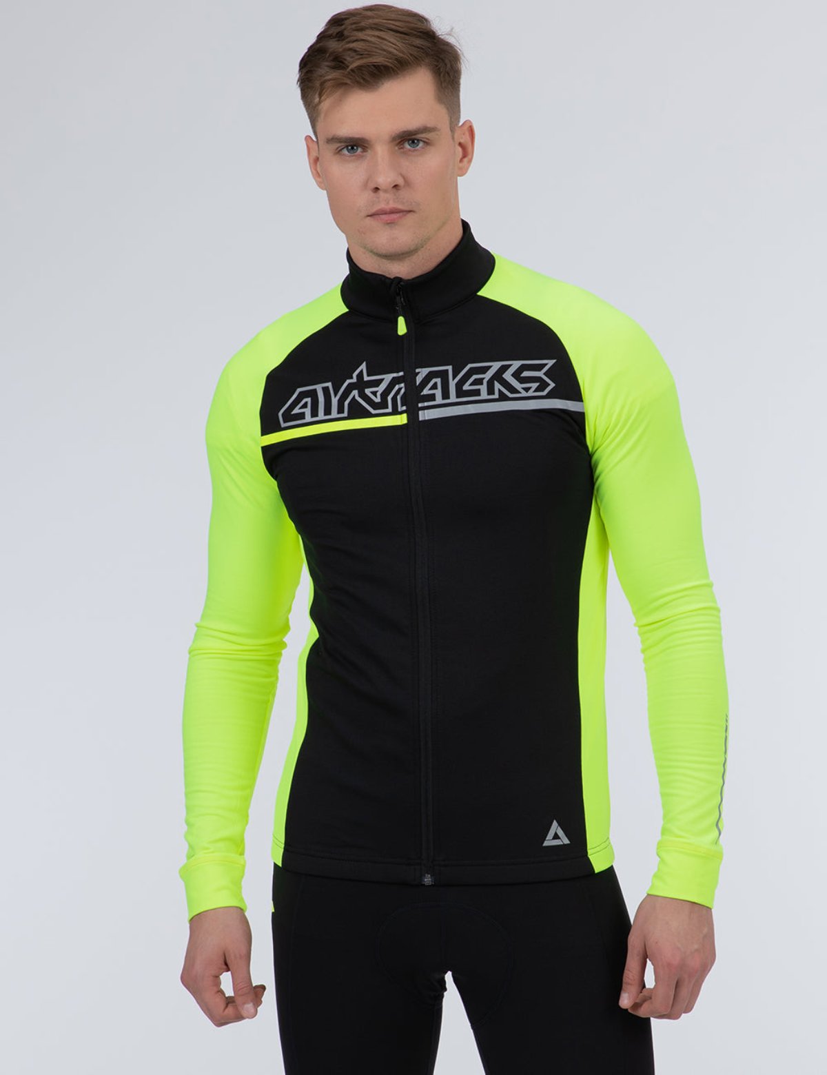 Herren Winter Thermoradtrikot Set (2-tlg.) Pro Team Fahrradtrikot Langarm+Trägerhose Lang Schwarz Neon